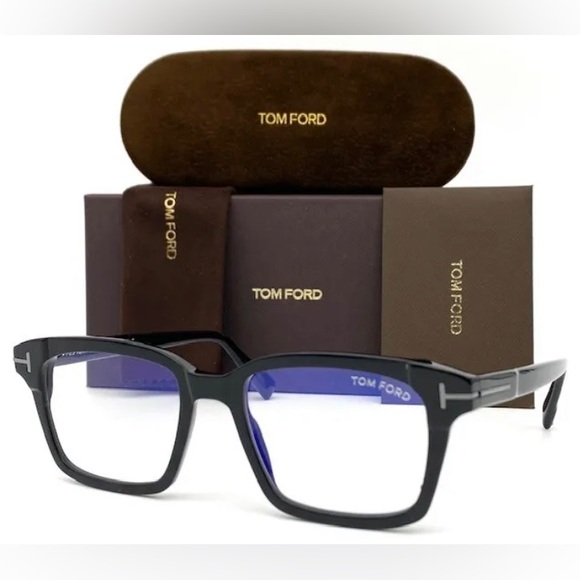 Tom Ford FT5661-B 001 Shiny Black / Blue Block 51mm Eyeglasses TF5661-B - Picture 3 of 5